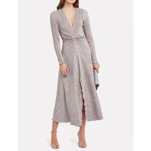 ROTATE BIRGER CHRISTENSEN No. 7 Raindrops Gathered Plissé Midi Dress Gold 10